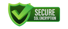 a green shield with a check mark on it and the words `` secure ssl encryption '' .