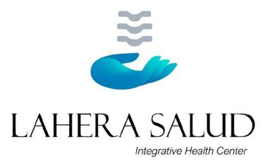 Logotipo del Centro de Salud Integral Laher a Salud con icono de mano azul y saludo