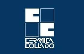Un logotipo para cerámica collado sobre un fondo azul.