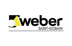 El logotipo de Weber Saint Gobain es negro y amarillo sobre un fondo blanco.