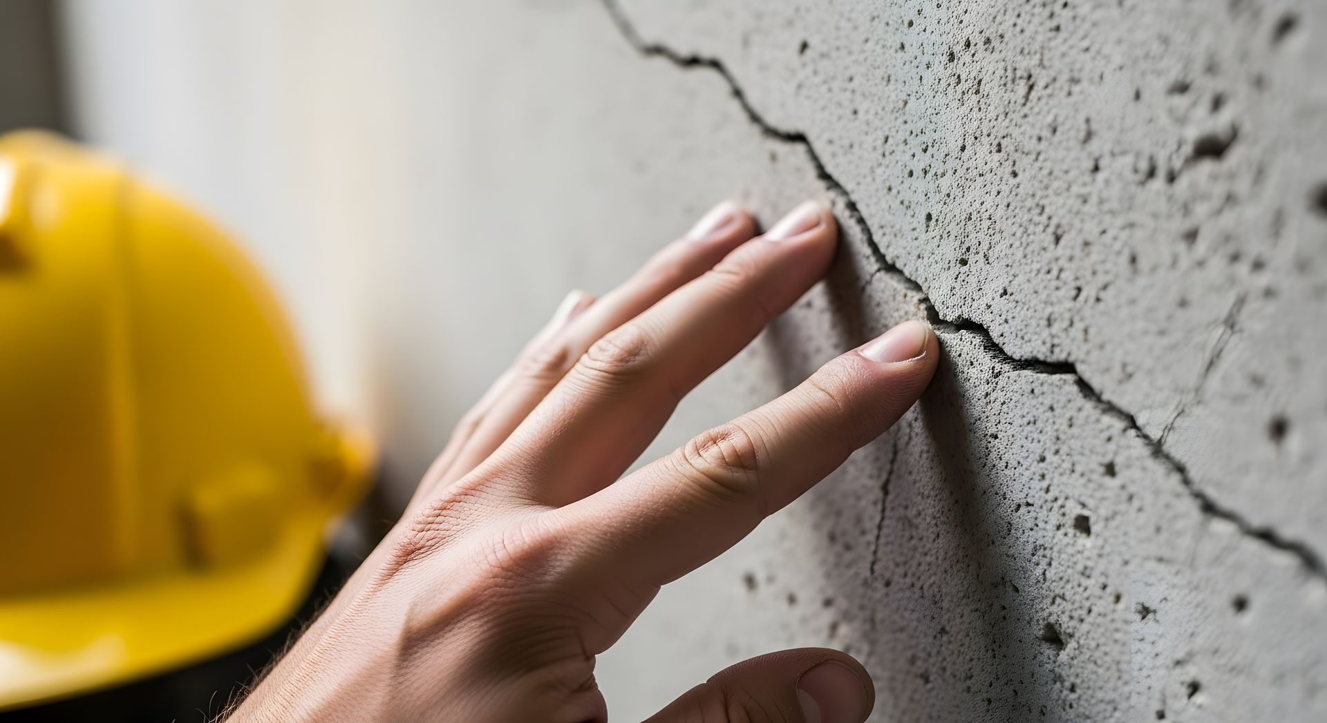 Inspection d'un mur en béton fissuré.