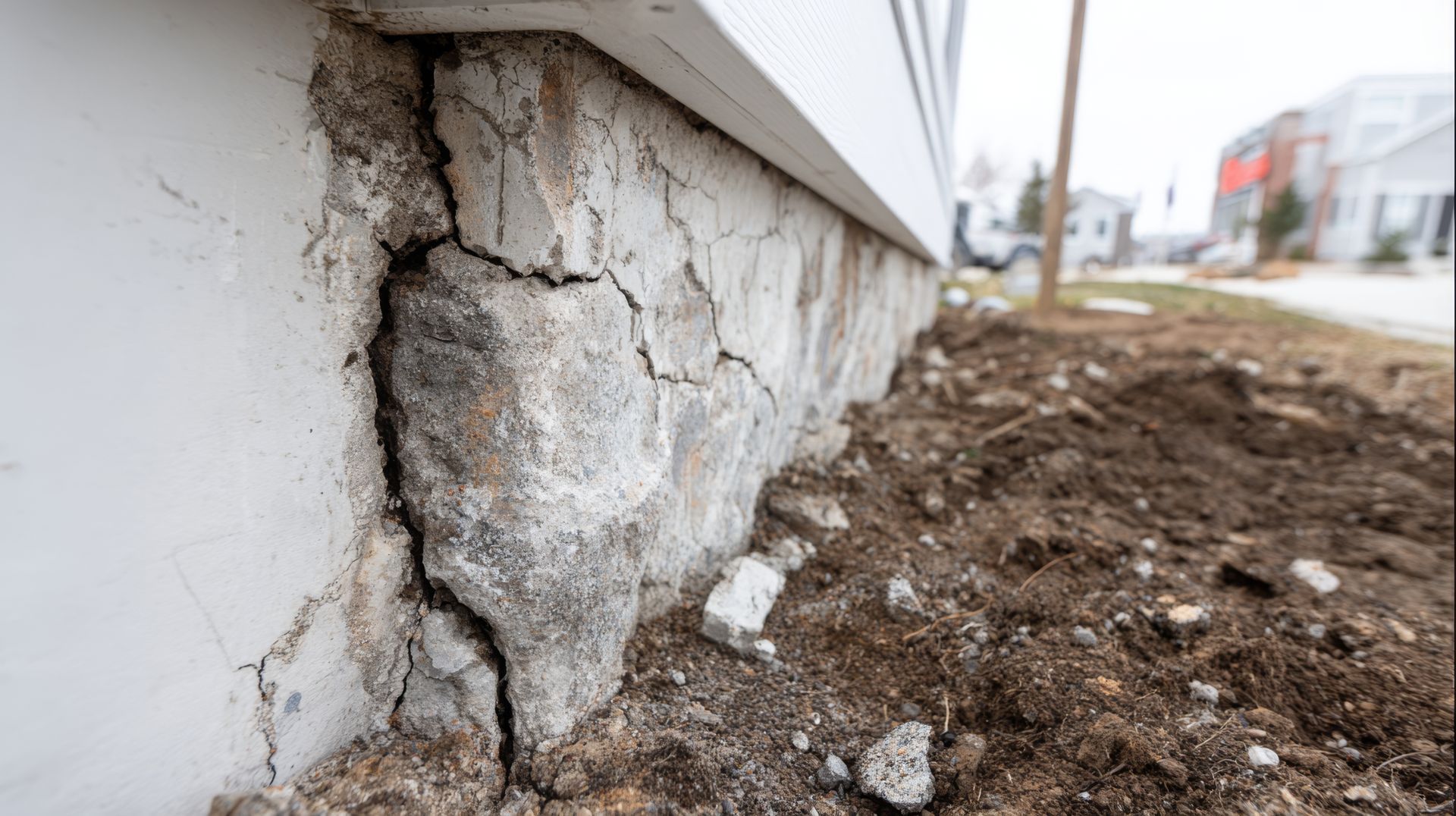 Bordure de fondation en béton fissurée