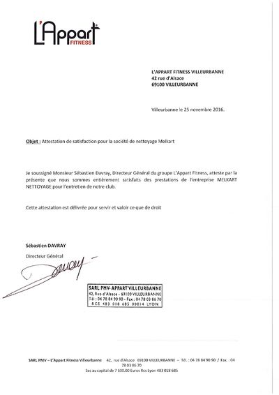 Attestation L'appart fitness