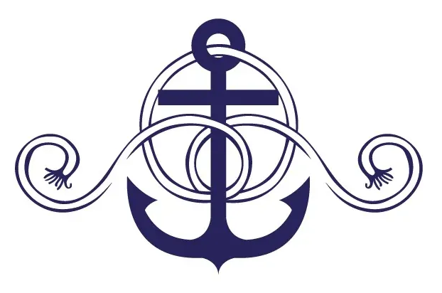 Logotipo de ancla azul oscuro con la palabra “Restaurante” debajo.