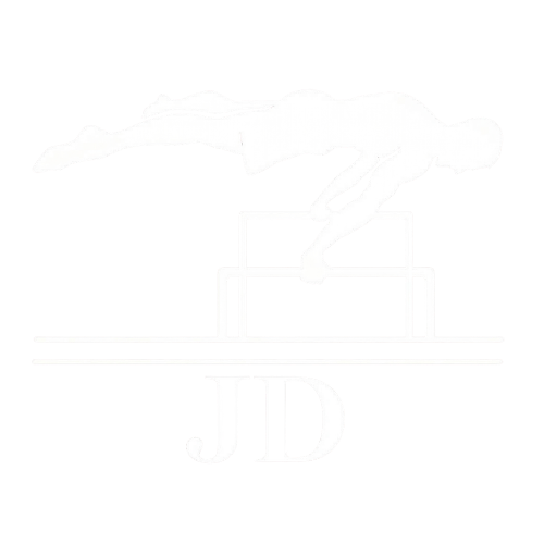 Contorno blanco de un caballo de salto sobre las iniciales