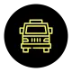 Un icono de autobús amarillo en un círculo negro sobre un fondo blanco.