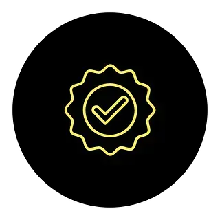 Un icono amarillo de una marca de verificación en un círculo sobre un fondo negro.