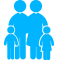 Un icono azul de dos personas y dos niños parados uno al lado del otro.