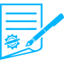 Un icono azul de un bolígrafo escribiendo en un trozo de papel.