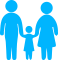 Una silueta azul de una familia tomada de la mano sobre un fondo blanco.