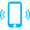 Un teléfono celular azul del cual salen dos ondas.