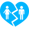 Un hombre y una mujer están parados dentro de un corazón roto.