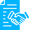 Un icono azul de un apretón de manos con un papel en el fondo.