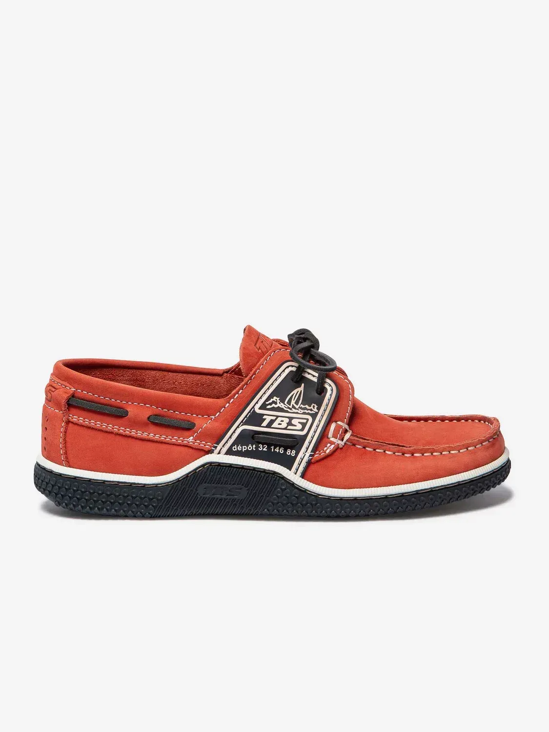 Chaussure bateau cuir orange et noir