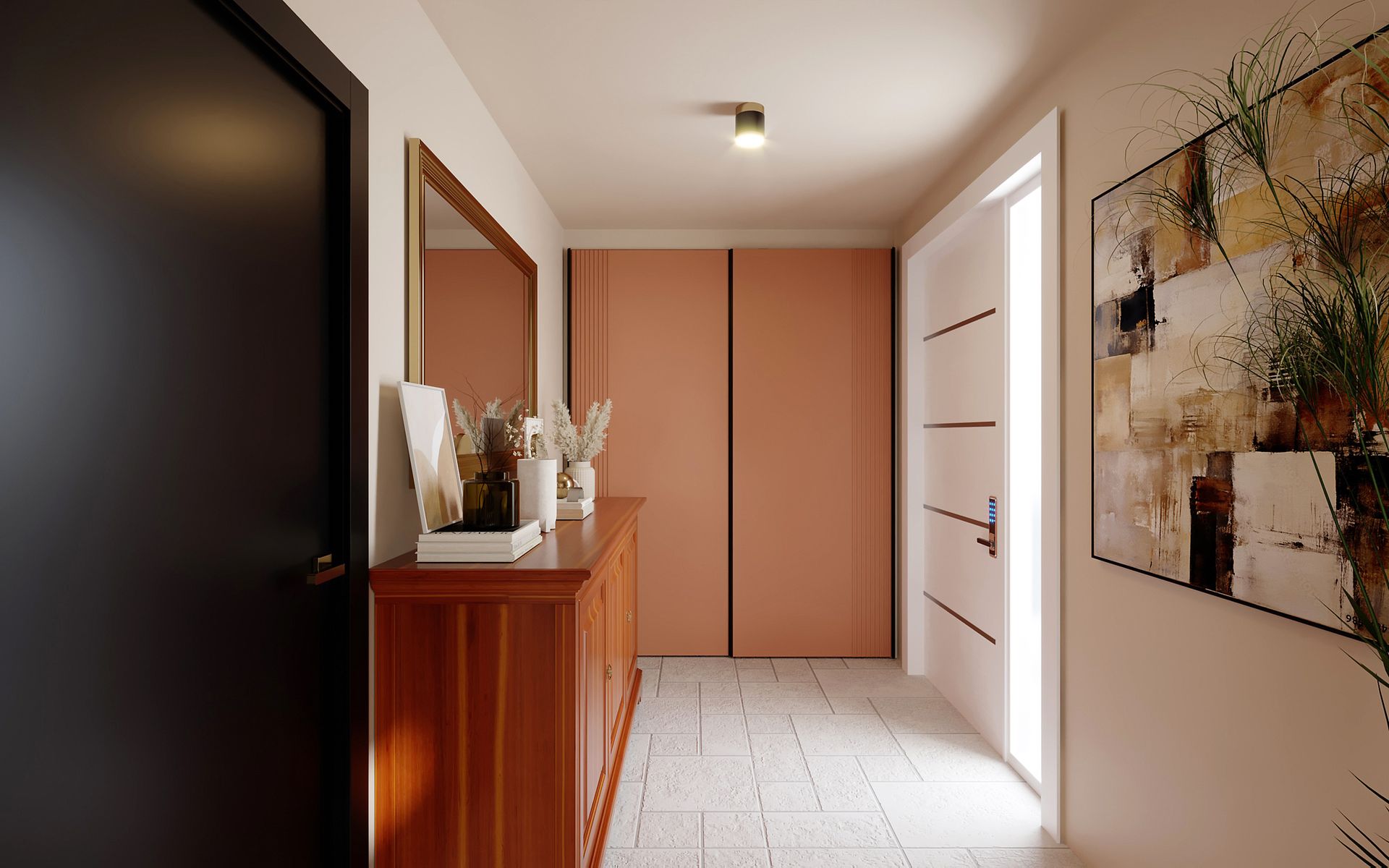 Entrée avec des placards intégrés et un éclairage tamis