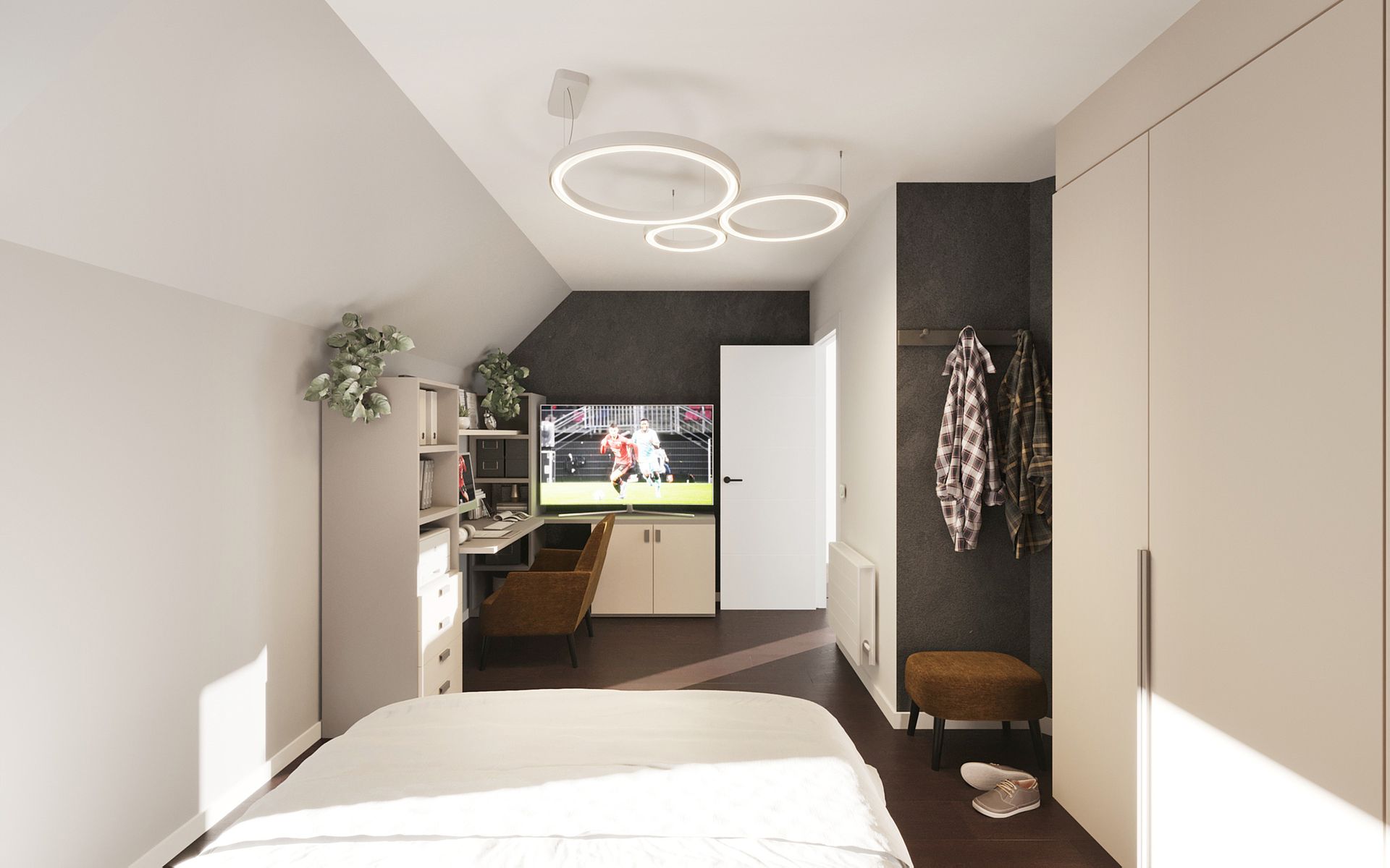 Chambre en soupente avec éclairage design