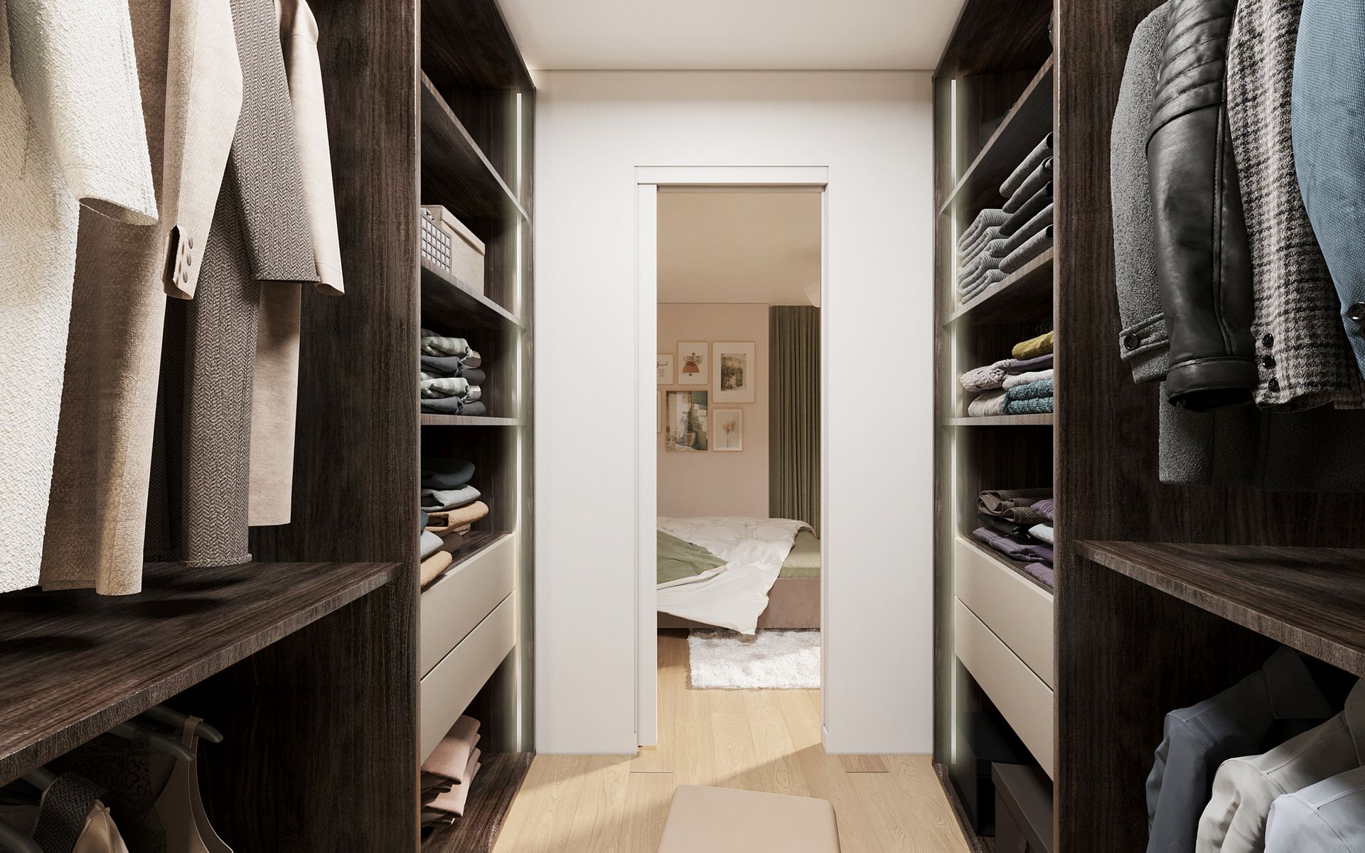 Dressing étroit avec placards noirs