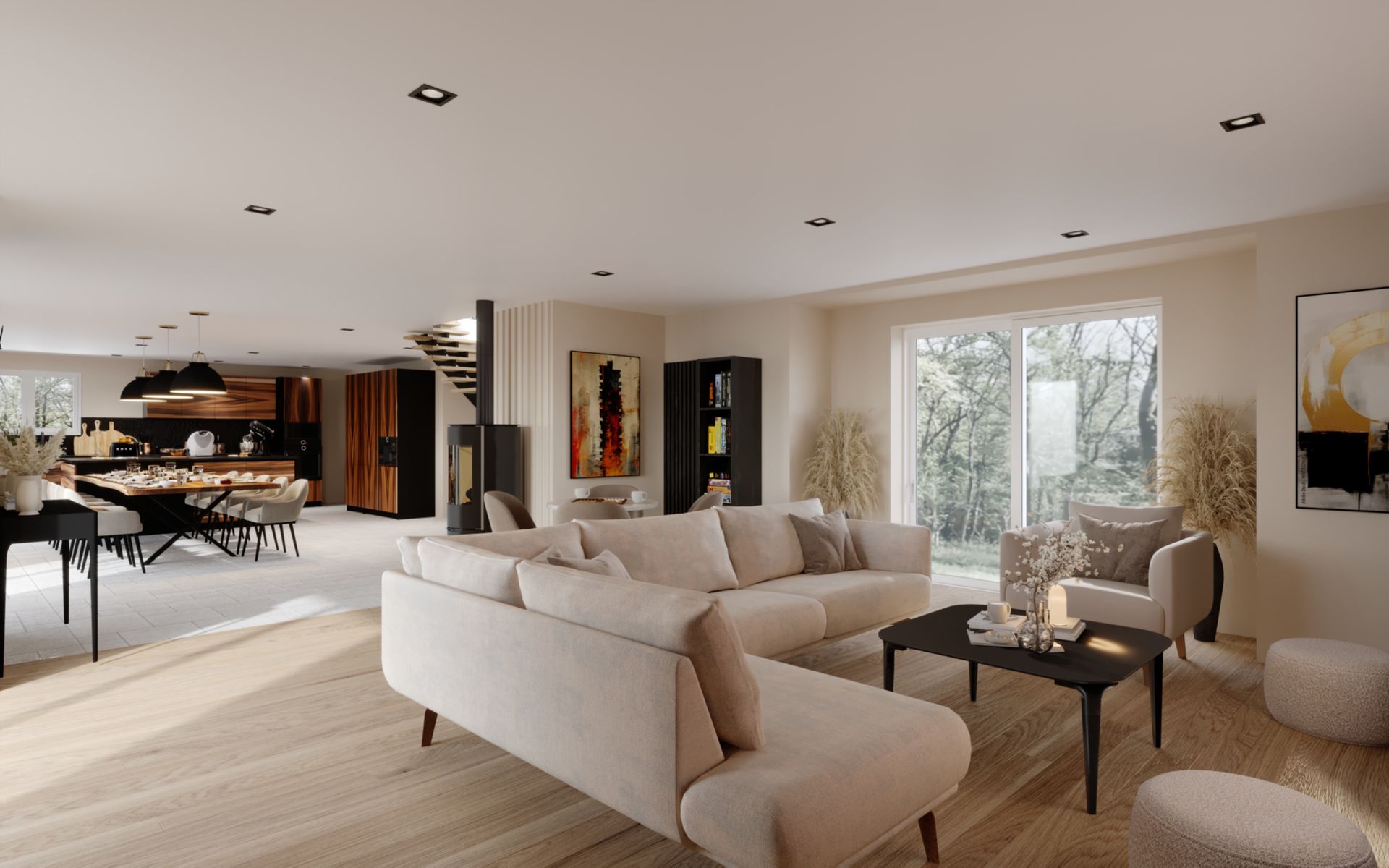 Salon spacieux avec coin piano