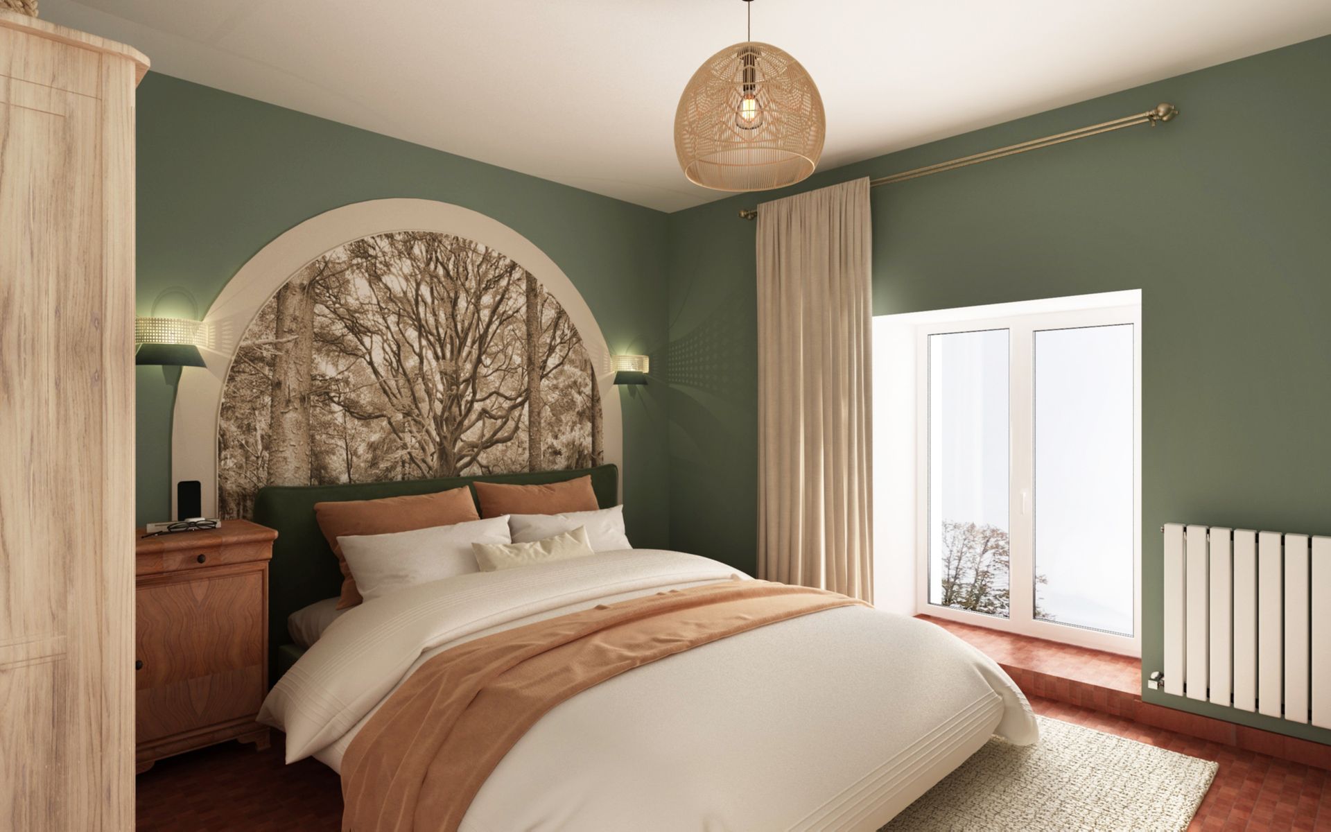 Grande chambre avec un lit double