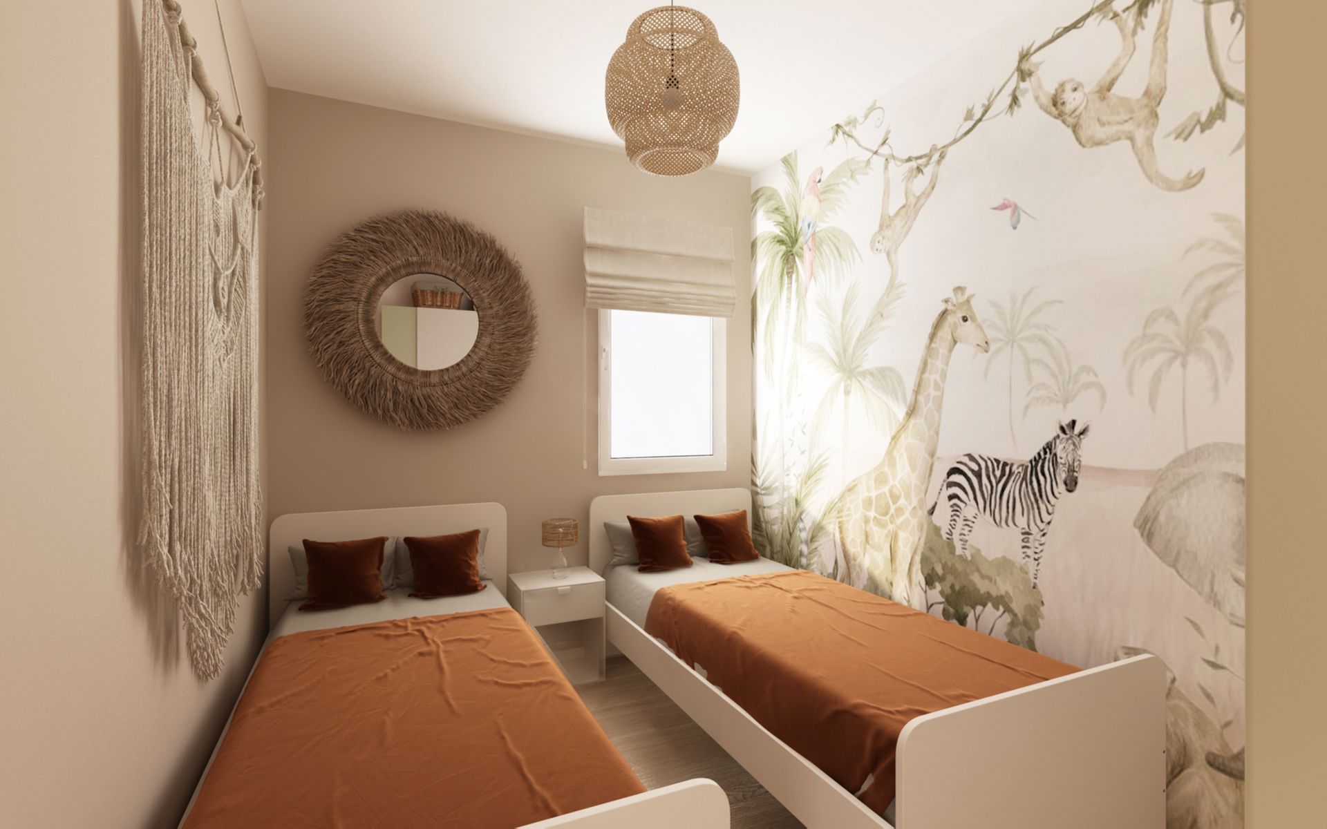 Une chambre spacieuse avec deux lits simples