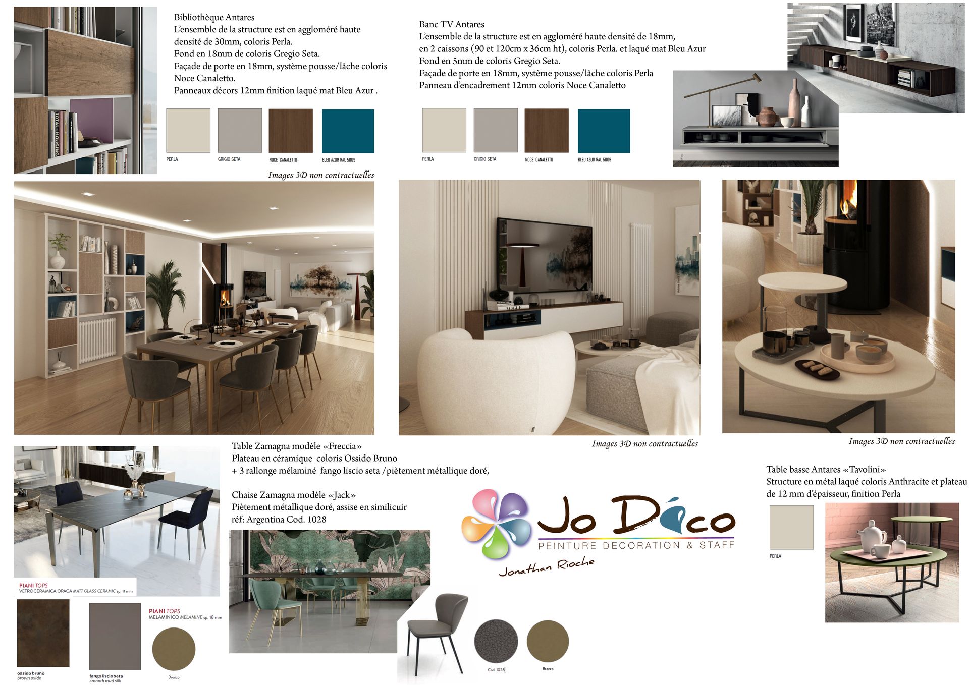 Moodboard déco avec un rendu final et palette matière
