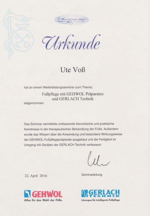 Urkunde GEHWOL, GERLACH