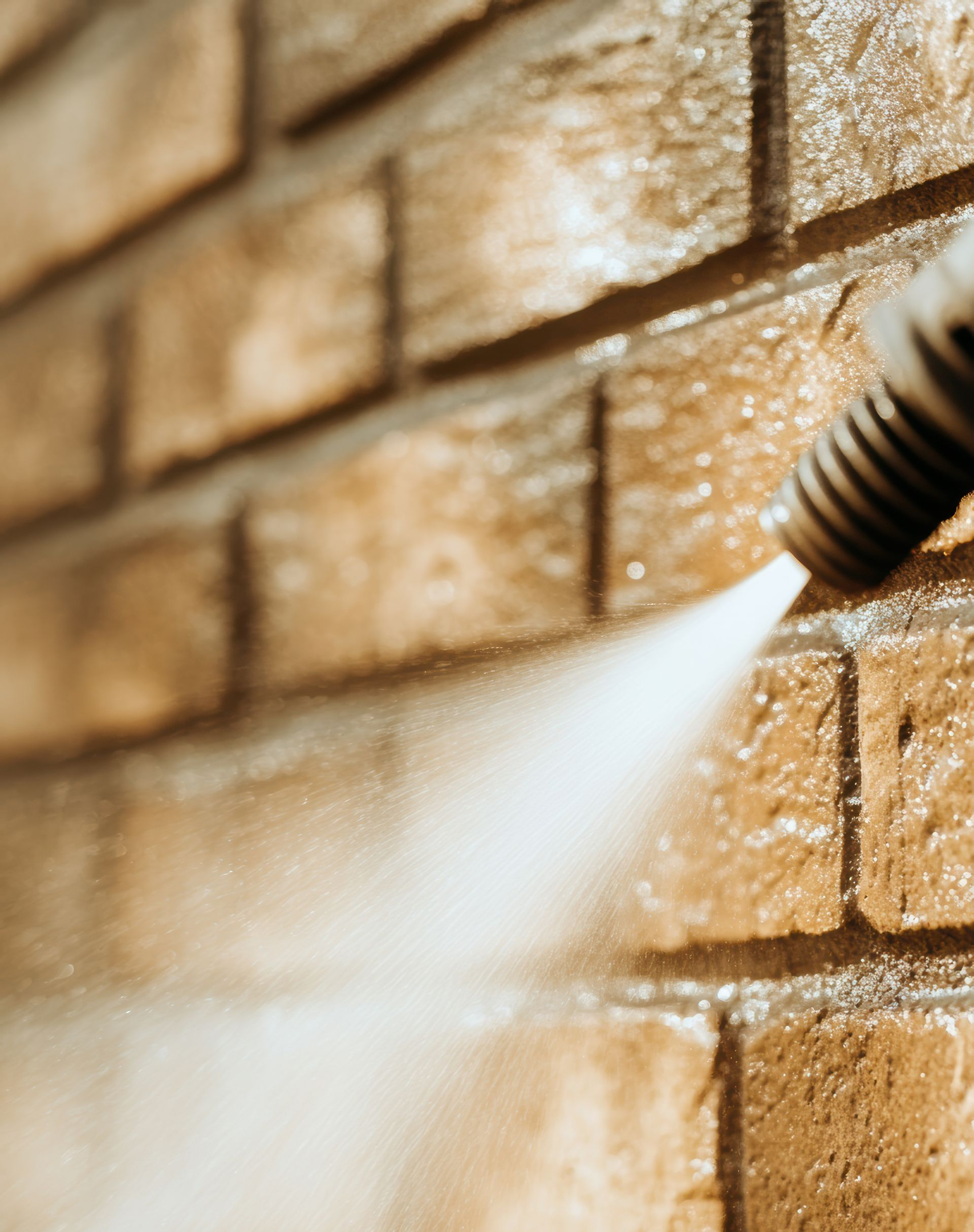 Nettoyage à haute pression d'un mur de briques.