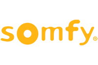 Logo Somfy : texte jaune « Somfy » avec un cercle représentant le « O ».