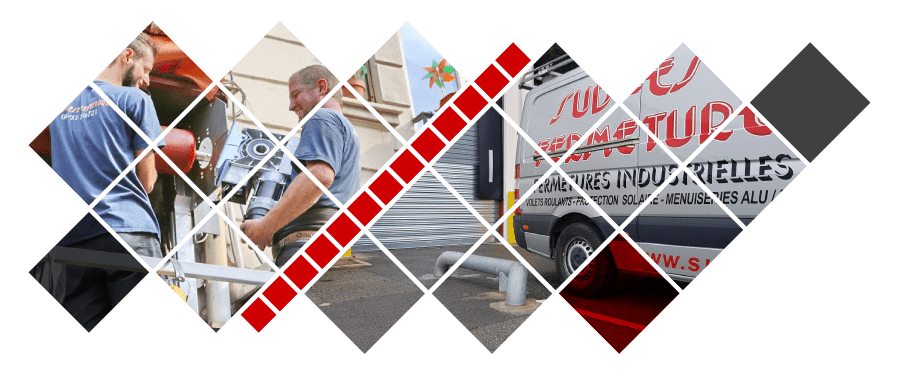 Des hommes travaillent sur un chantier de construction, disposés en losanges. Une ligne rouge divise l'image.