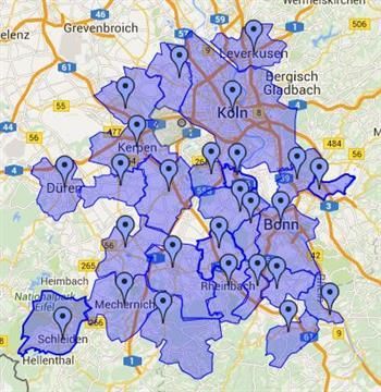 Eine Karte von Deutschland mit vielen Stecknadeln darauf