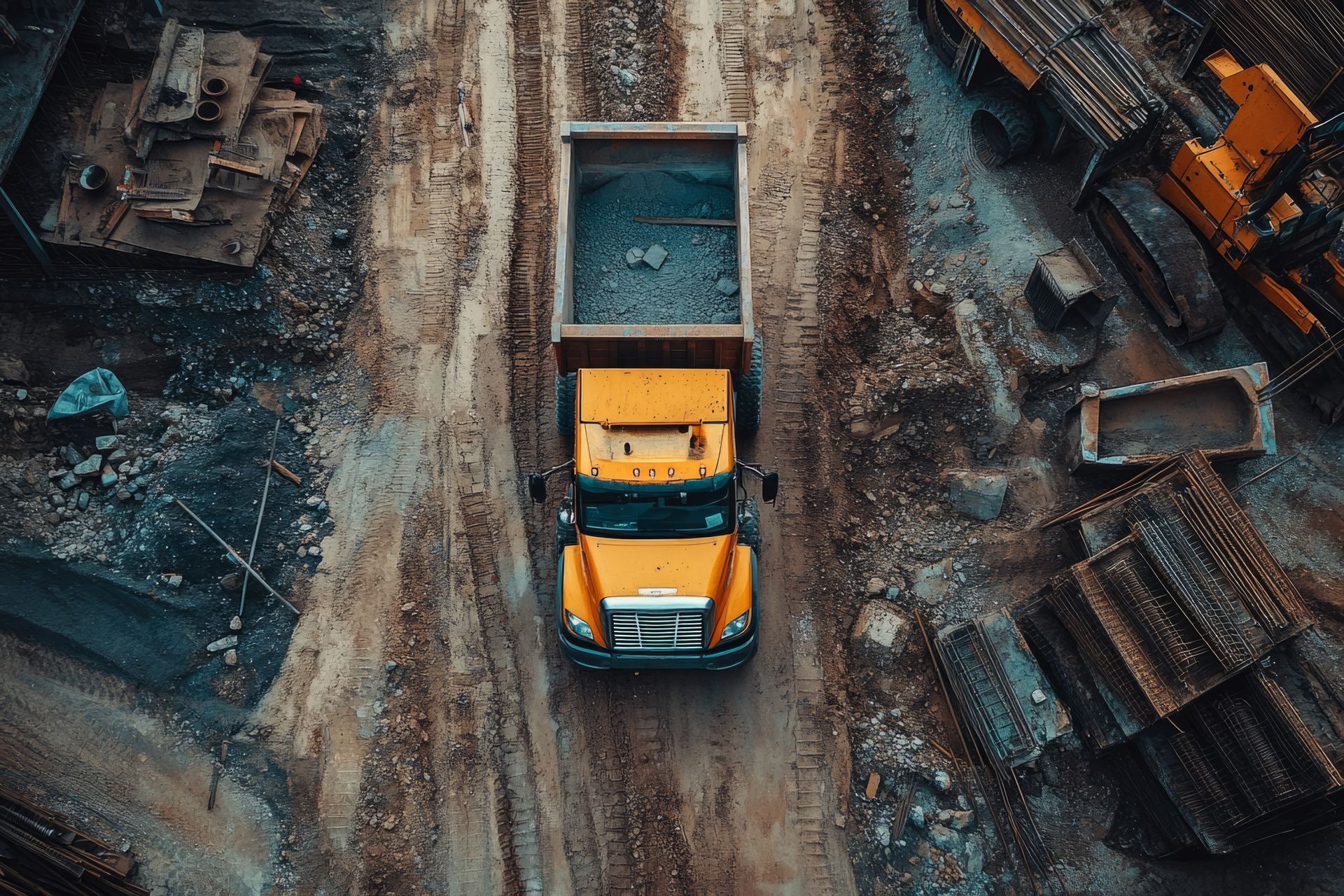 Un camion benne qui roule dans une déchèterie