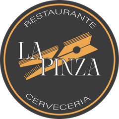 A logo for a restaurant called la pinza cerveceria