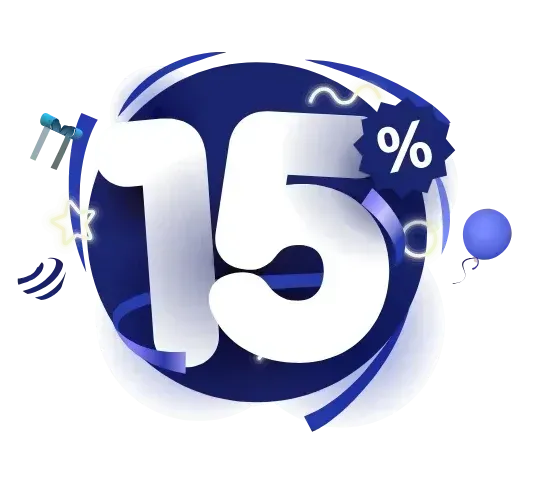 Un cartel azul y blanco que dice 15 por ciento.