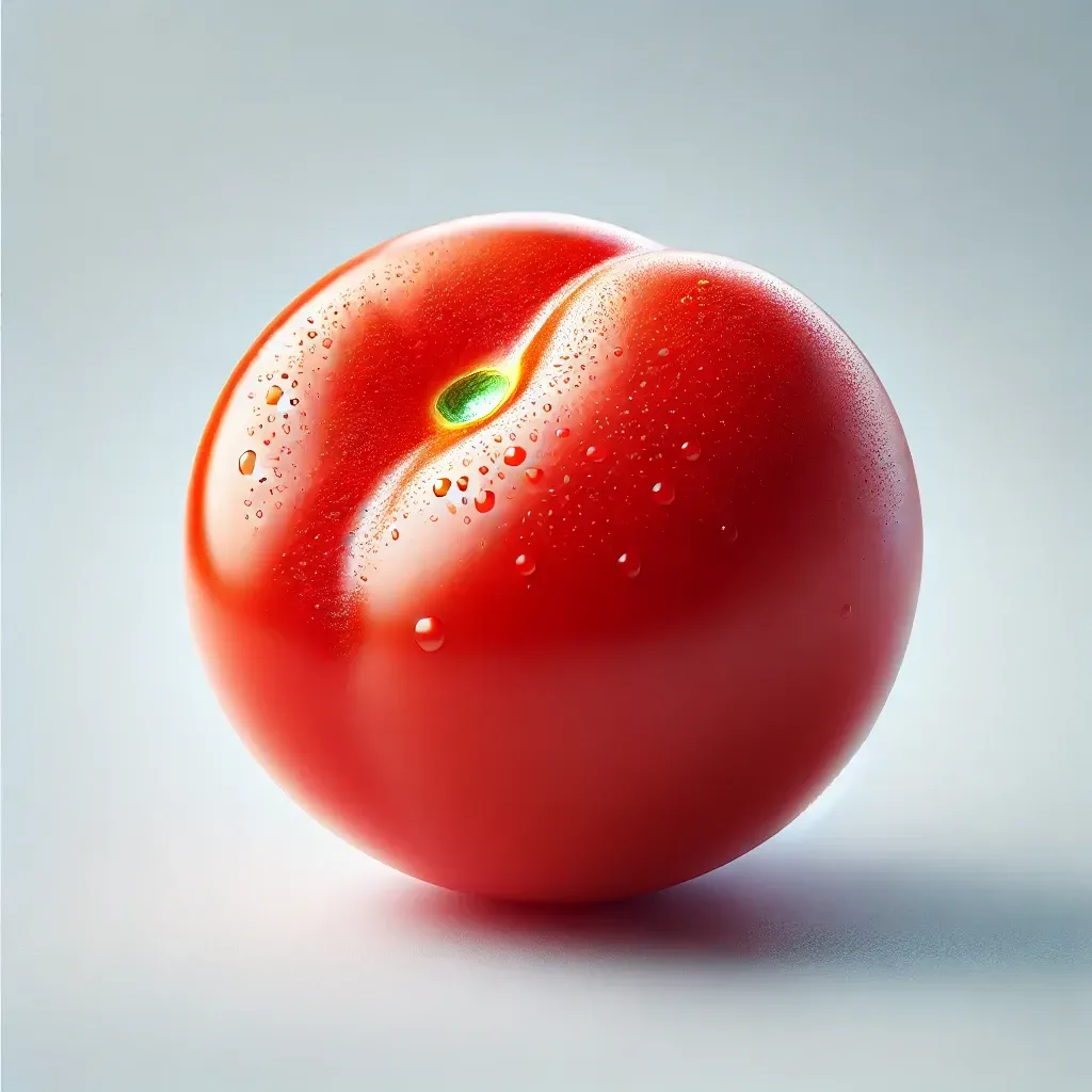Un primer plano de un tomate con gotas de agua sobre él.
