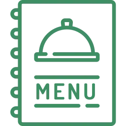 Un icono verde de un menú con una bandeja encima.