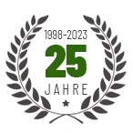 Ein Lorbeerkranz mit der Zahl 25 darauf.