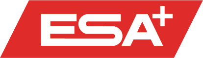 Ein rotes und weißes Logo für ESA+ auf weißem Hintergrund | Gotthelf Garage AG