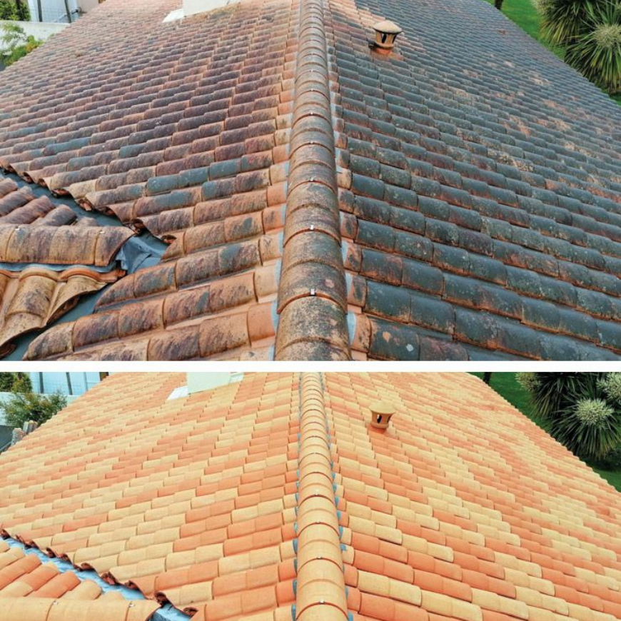 Comparaison avant et après le nettoyage de tuiles.