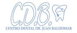 Logotipo del Centro Dental Dr. Juan Baldomar en azul claro con un diente estilizado y las iniciales &ldquo;CDB&rdquo;.