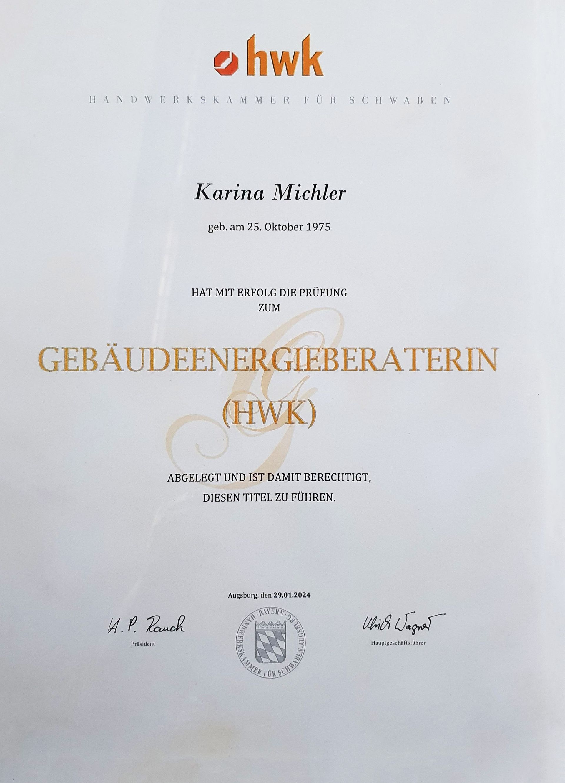 Zertifikat Energieberaterin (HWK)