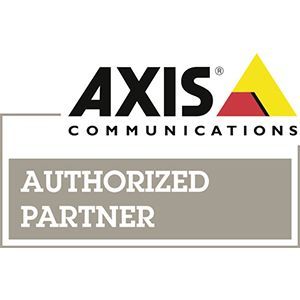 Logo des autorisierten Axis Communications-Partners in schwarz-gelbem Design.