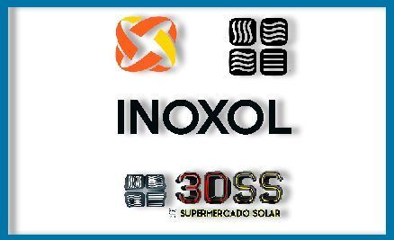 Logotipos para Inoxol y 3D SS Supermercado do Solar, con diseños abstractos.