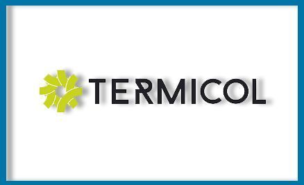 Logotipo de Termicol: gráfico de engranaje verde, texto negro sobre blanco y borde azul.