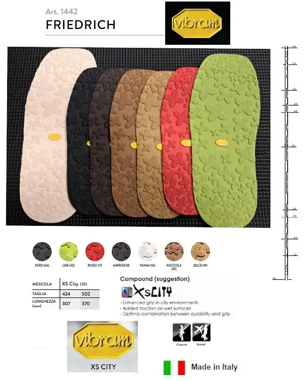 Las suelas Friedrich Vibram se fabrican en Italia.