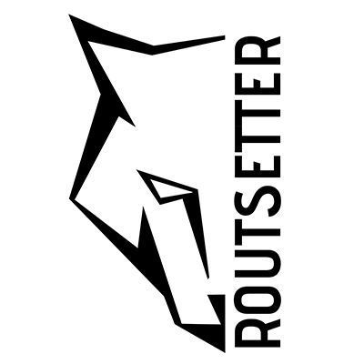 Un logotipo en blanco y negro para una empresa llamada routesetter.