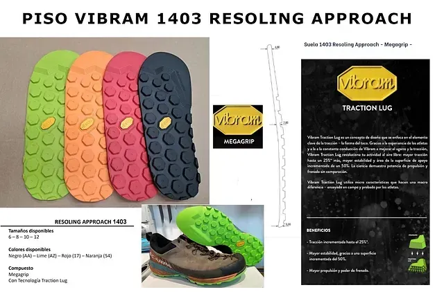 Piso Vibram 1403, enfoque de resolución con imagen de zapato.