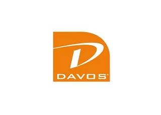 Un logotipo naranja y blanco para Davos sobre un fondo blanco.