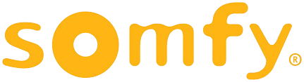 Logo jaune Somfy sur fond blanc