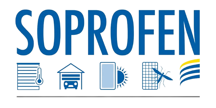 Logo SOPROFEN bleu avec icônes représentant le refroidissement, la maison, l'isolation et les outils de construction