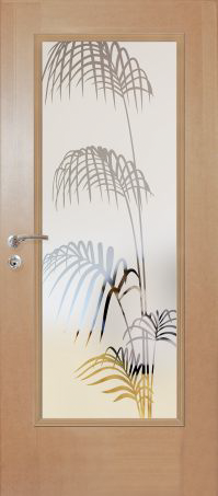 Eine Tür mit einem Bild von Palmen darauf